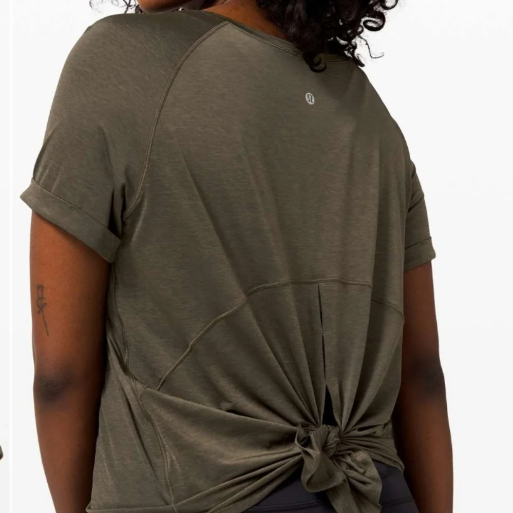 Lululemon Open Up Tie Back Tee In Dark Olive
